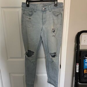 American Eagle Outfitters Distressed Skinny Jeans in Light Blue